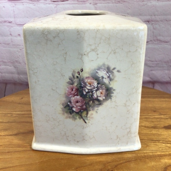 Vintage Athena Rose Ceramic Tissue Box Cover - Made in USA - Picture 2 of 8